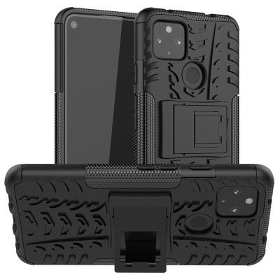 Stöttåligt Skal för Google Pixel 4a 5G, Rugged Shield ANTI-SLIP m. stativ Svart