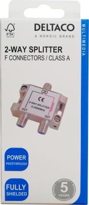 Deltaco 2-way splitter, F-connectors, 1 DC pass, ClassA#3