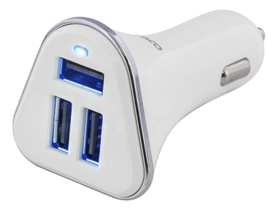 Strömadapter från Cigguttag DELTACO, 12-24V till 3xUSB type A, 5,2A - Vit/silver