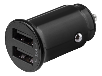 DELTACO 12/24 V USB-billaddare, dubbla USB-A portar, 2.4 A, 12 W