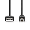 Kabel USB-A - USB-B Hane 3m, Nedis, Nickelplaterad Rund, Svart#2